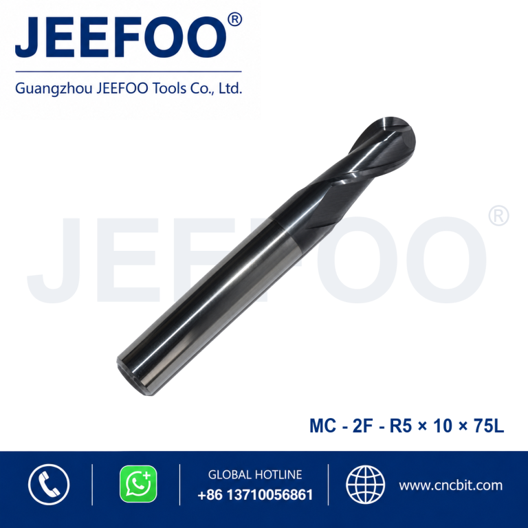 Fresa de topo esférica em metal duro 2FxR5x10x75L para maquinagem CNC de metal