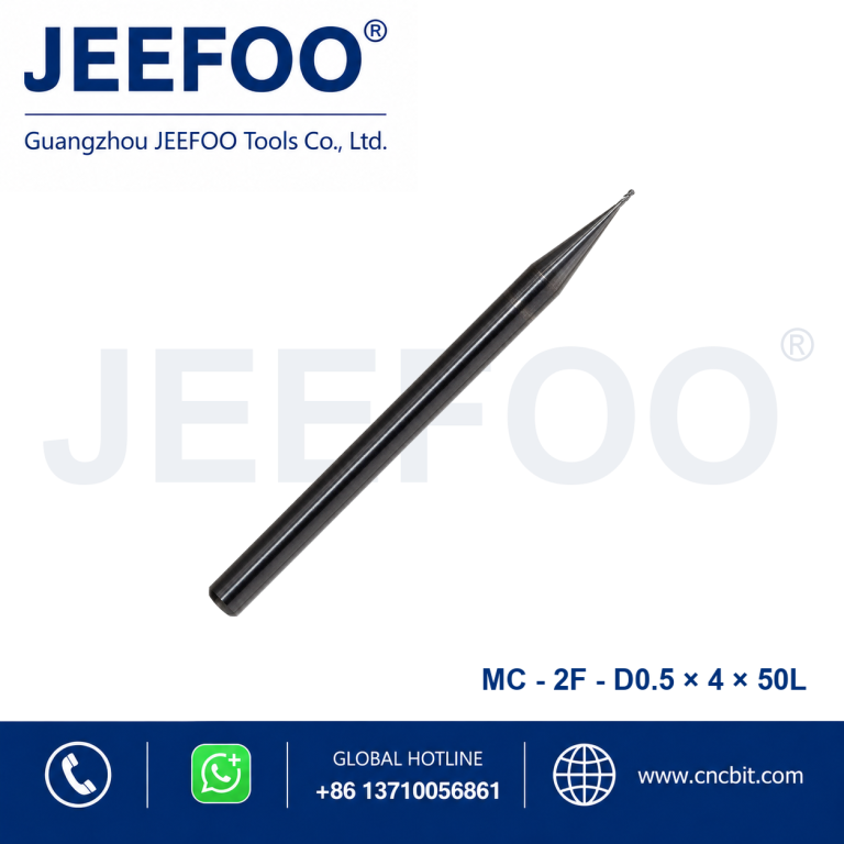 Fresa de topo de ponta esférica em carboneto sólido 2FxR0.5x4x50L para maquinação CNC de metal