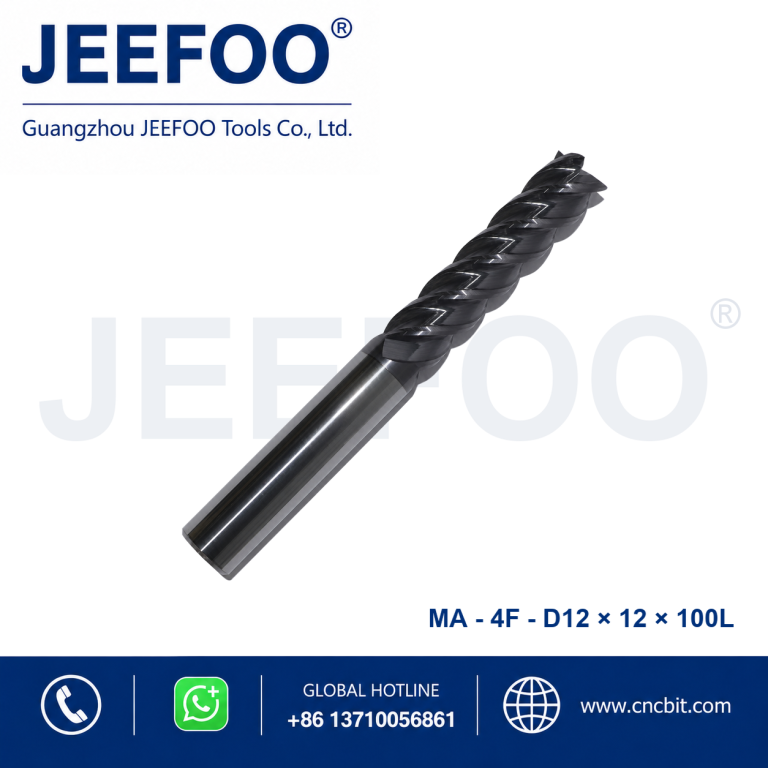 Fresa de topo quadrada em metal duro integral 4Fx12x12x100L para maquinagem CNC de metais